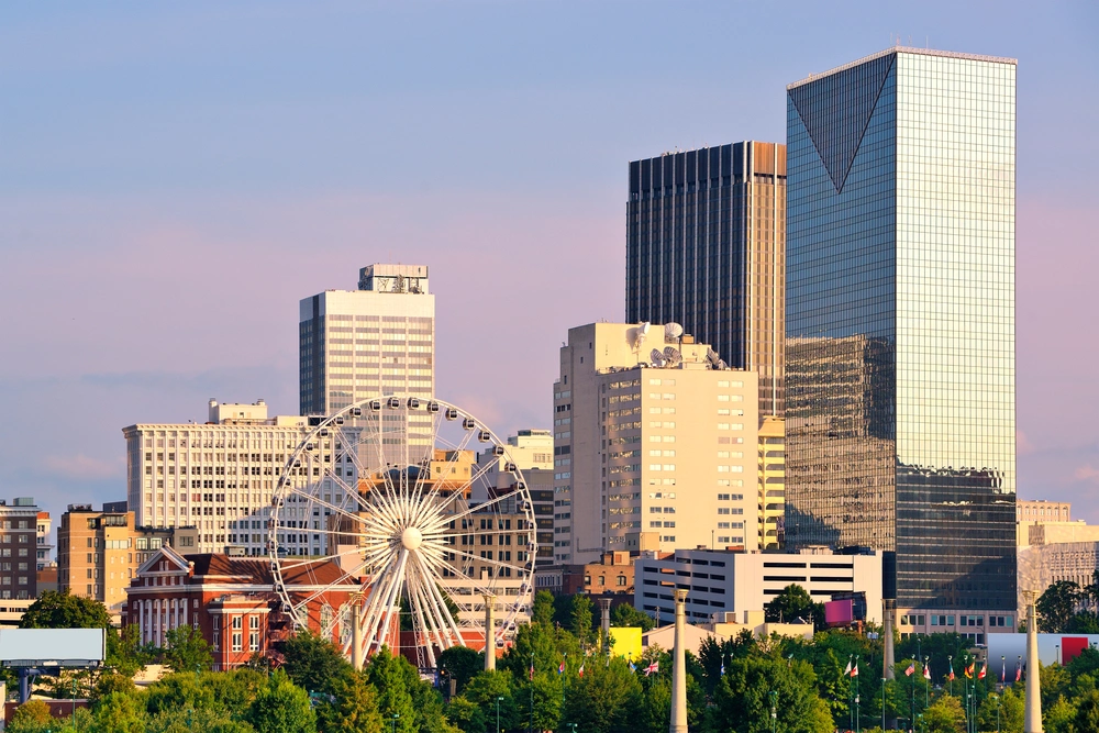 A ferries wheel and buildings in the city of Georgia