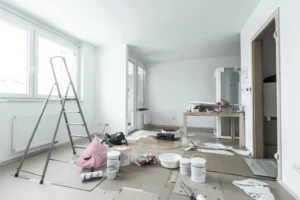 White living room under renovation