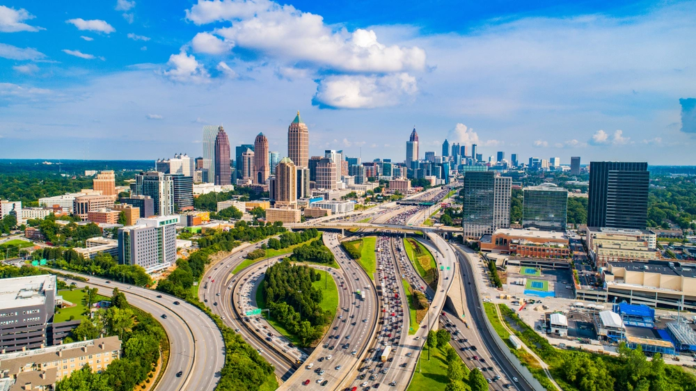 Scenic view of buildings, highways and greeneries in Georgia